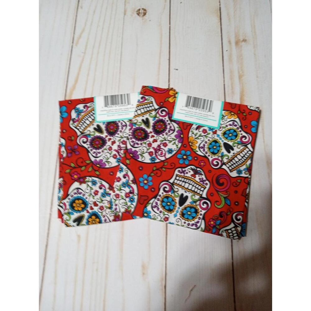 Día de Muertos Day of the Dead Sugar Skull Red CEA Fabric 2 Fat Quarter 18x21